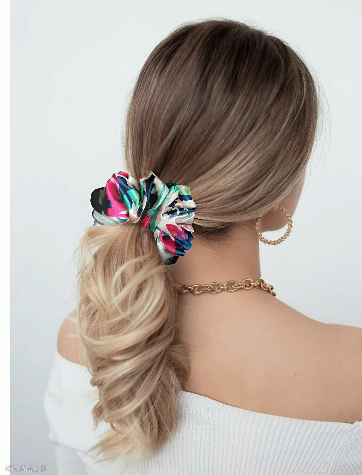 Mozaika Multikolor - zestaw jedwabnych scrunchie XL i 3 minis