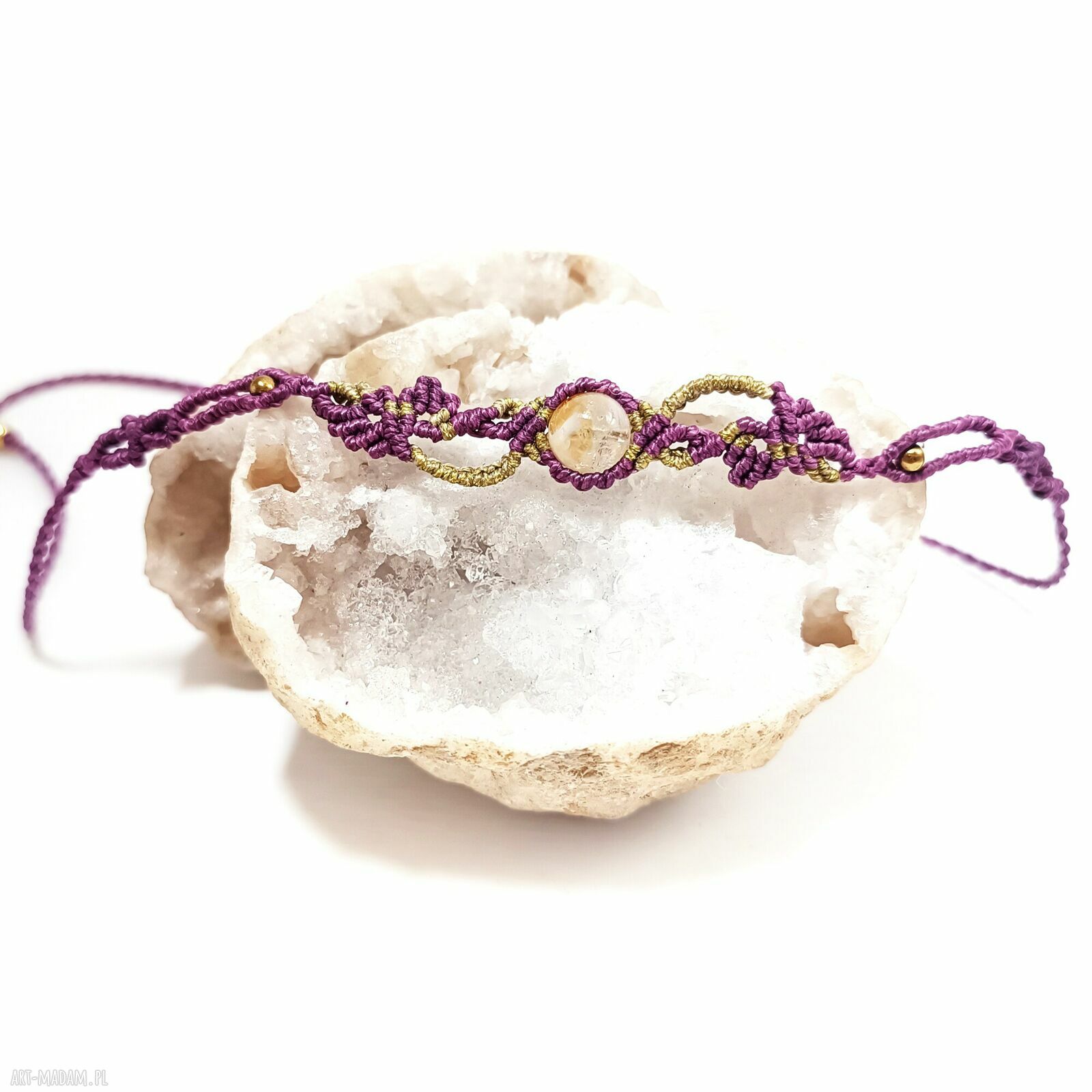 Ręcznie robiony choker „Mroczny Ogród” z cytrynem i hematytem w mikromakramie
