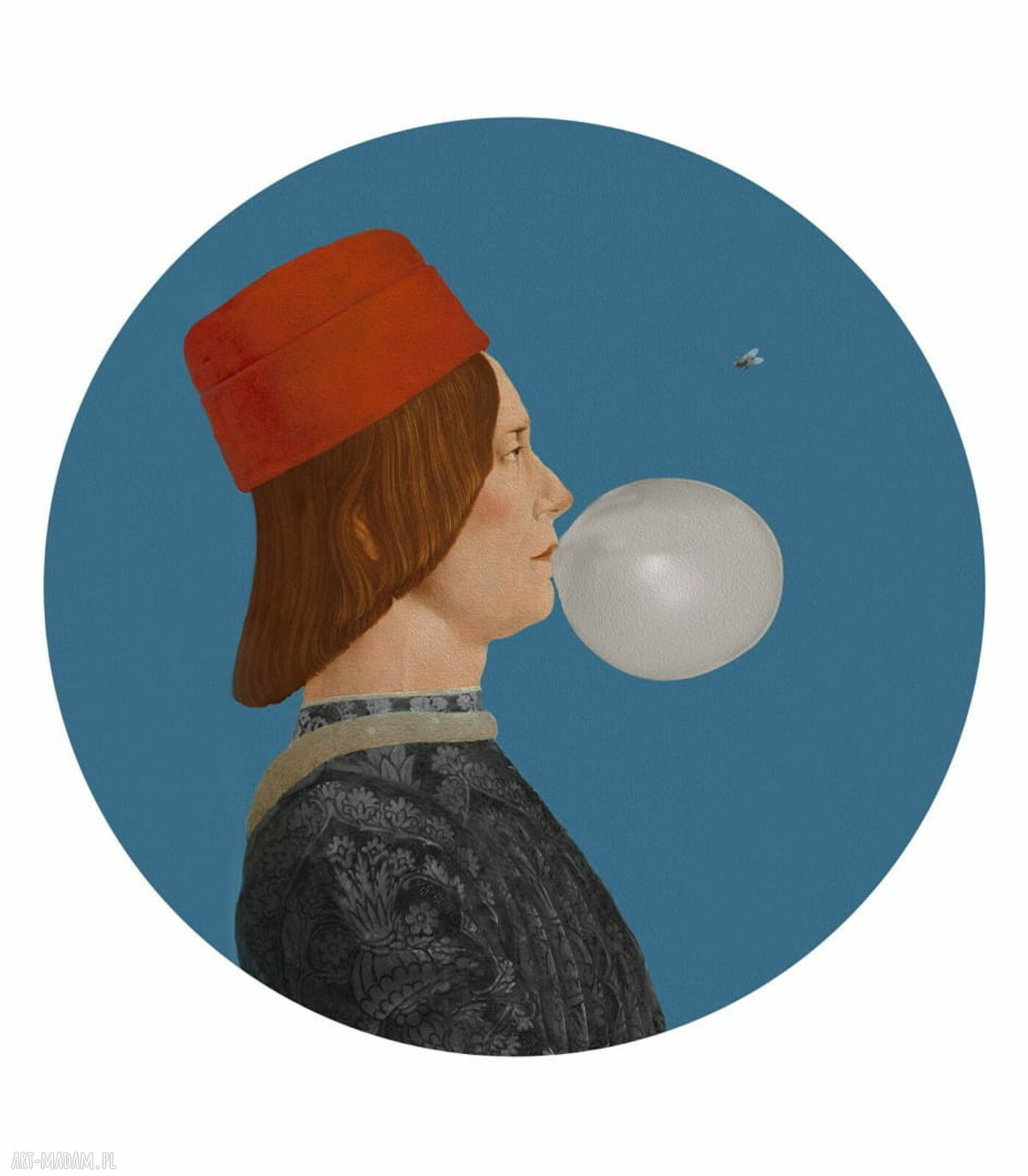 Mural DOTS Młodzieniec z muchą - okrągła dekoracja ścienna 115 cm