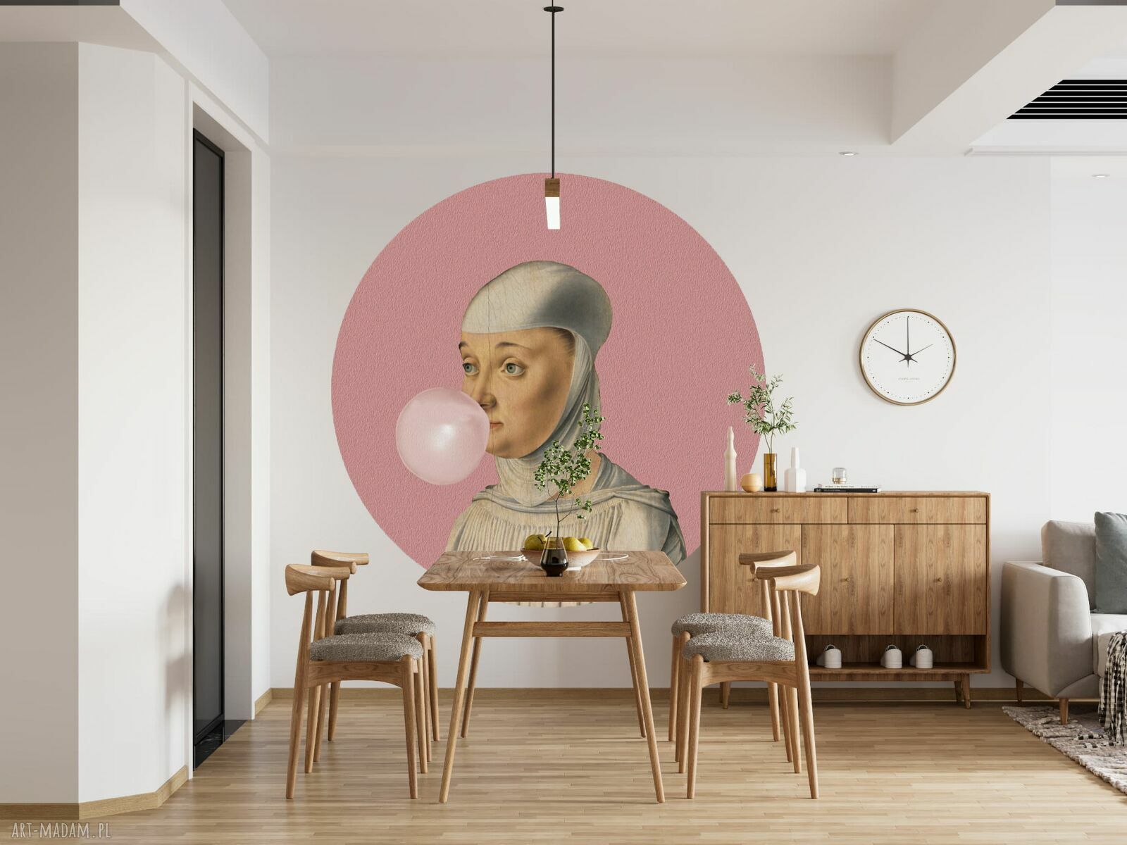 Mural DOTS Kobieta z gumą balonową - różowa dekoracja ścienna wallstick