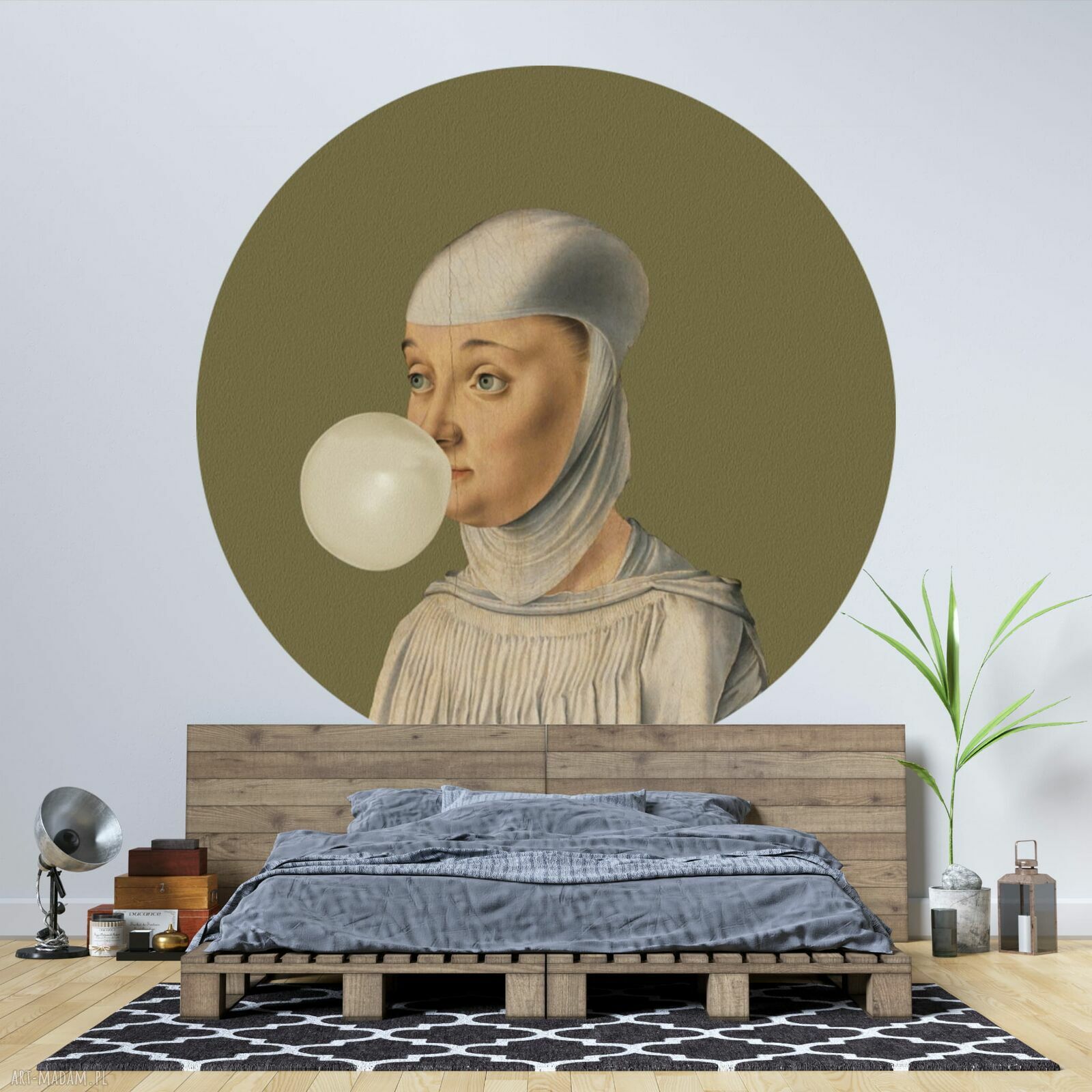 Mural DOTS "Kobieta z gumą balonową" - okrągła dekoracja ścienna ø 115 cm