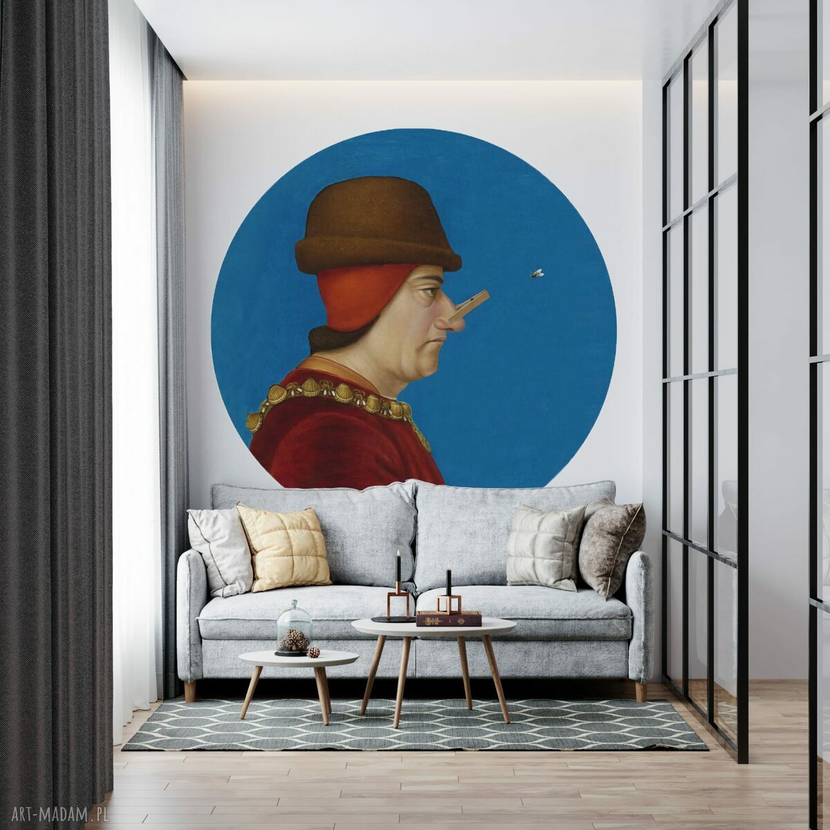 Okrągła dekoracja ścienna Mural DOTS z mężczyzną z żabką Wallstick ø115 cm