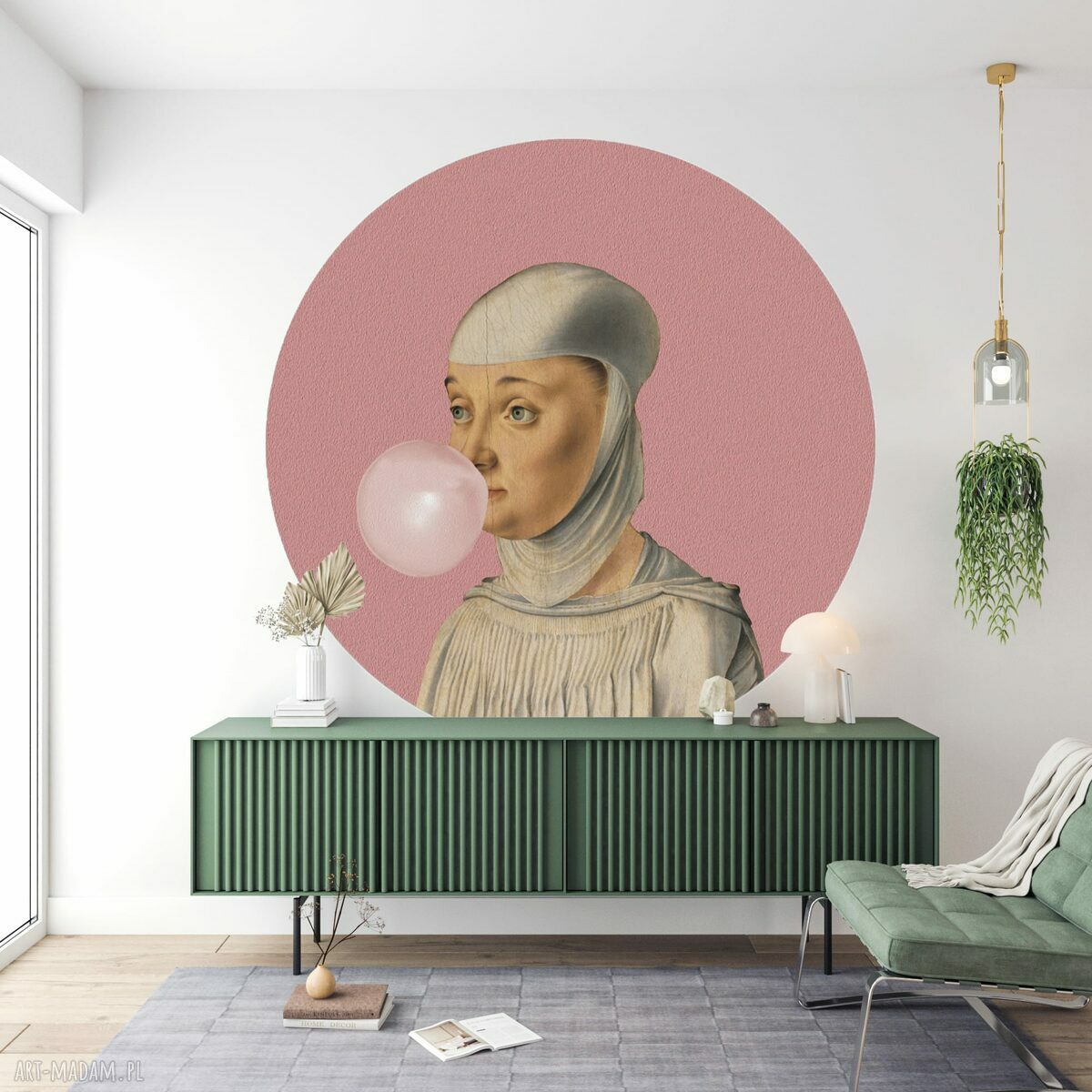 Mural DOTS Kobieta z gumą balonową - różowa dekoracja ścienna wallstick