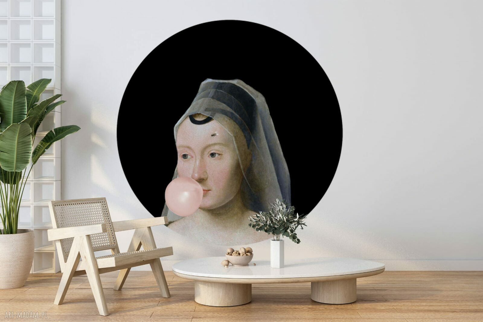 Mural DOTS Młoda kobieta w welonie - okrągła dekoracja ścienna Wallstick (Ø115 cm)