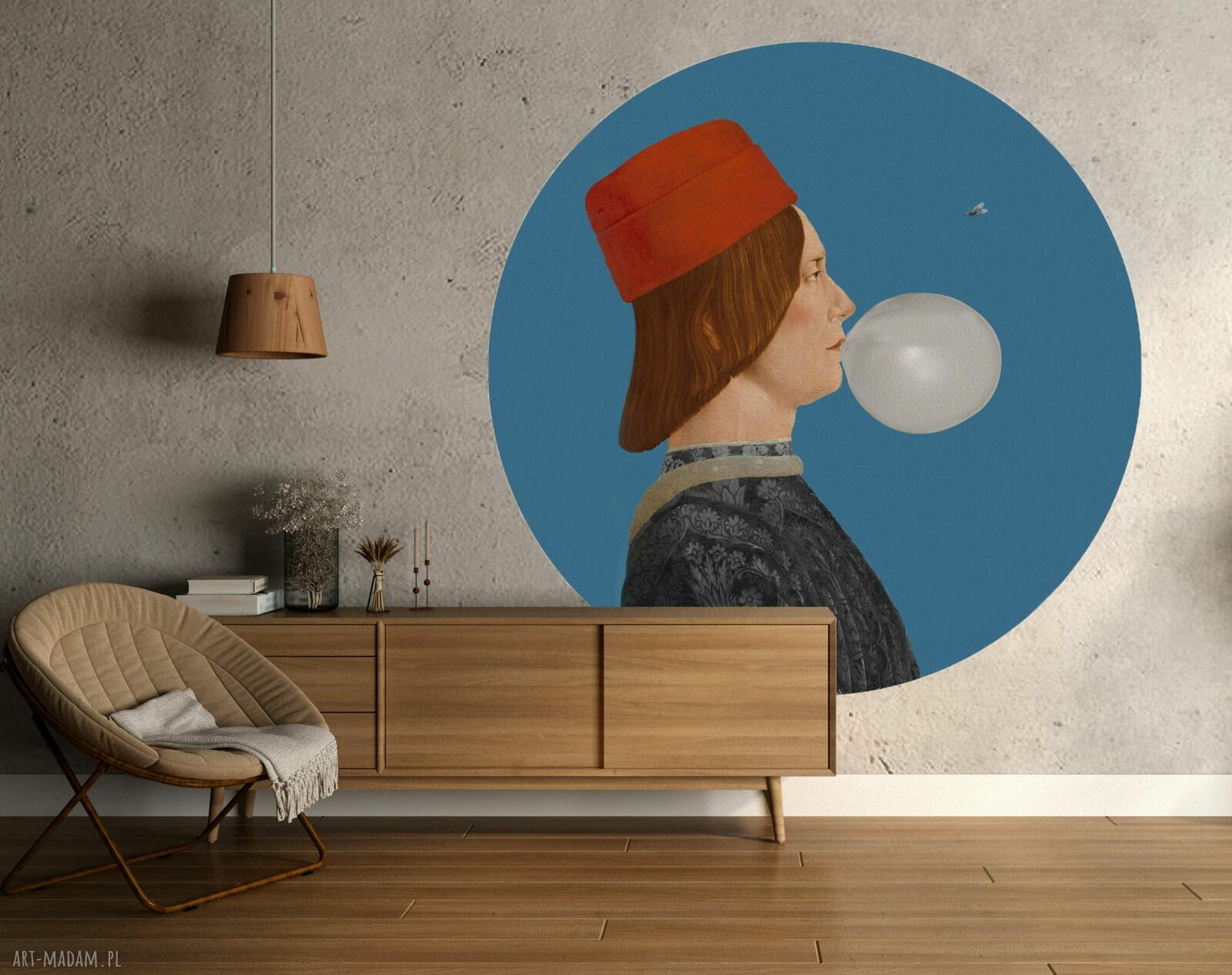 Mural DOTS Młodzieniec z muchą - okrągła dekoracja ścienna 115 cm