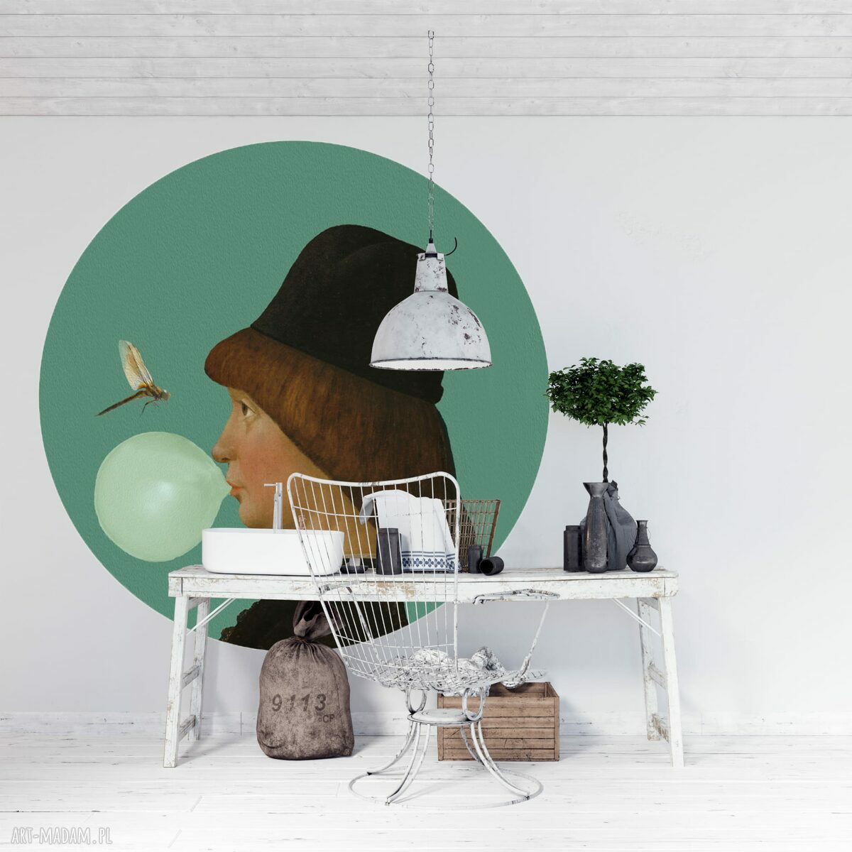 Mural DOTS Młodzieniec z ważką - okrągła dekoracja ścienna