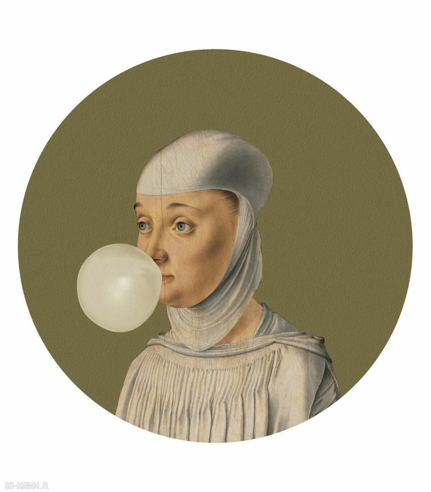 Mural DOTS "Kobieta z gumą balonową" - okrągła dekoracja ścienna ø 115 cm