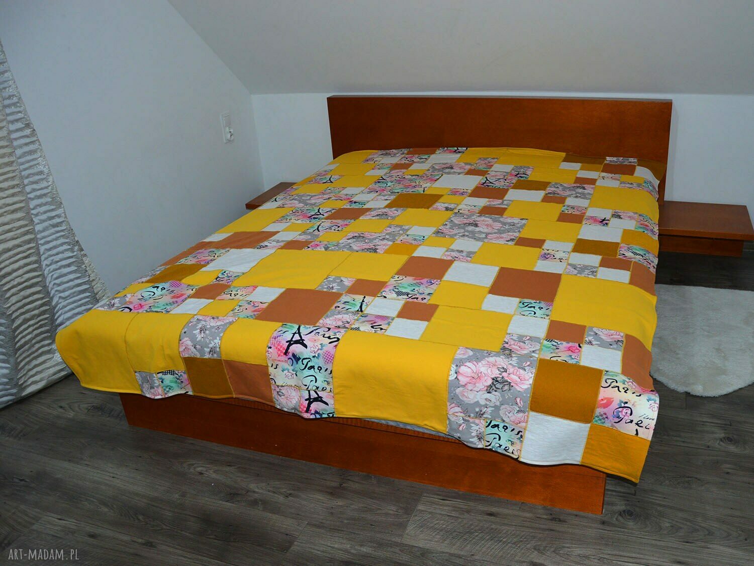 Bawełniana narzuta na łóżko 175x220 w musztardowe kwardaty
