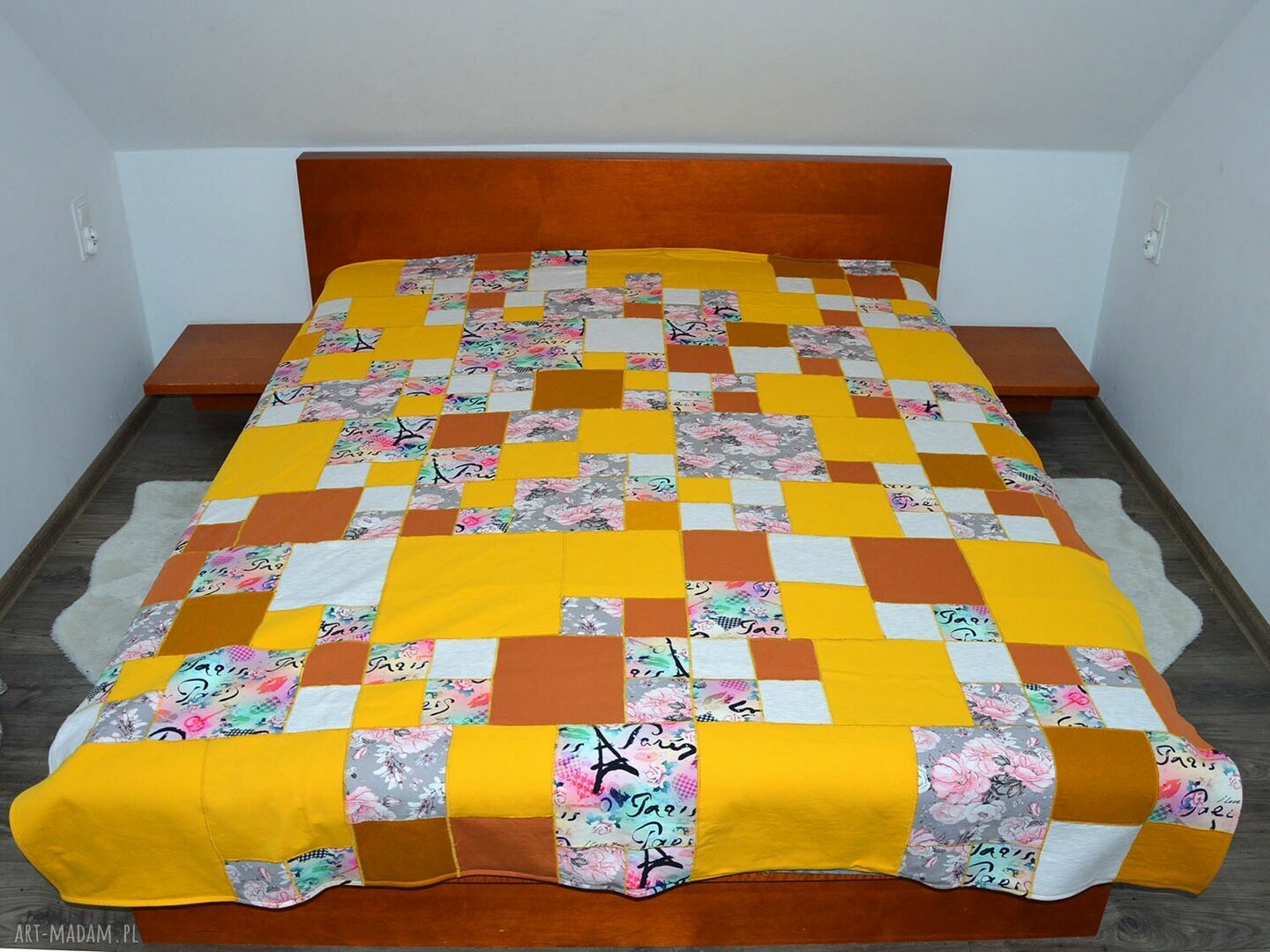 Bawełniana narzuta na łóżko 175x220 w musztardowe kwardaty