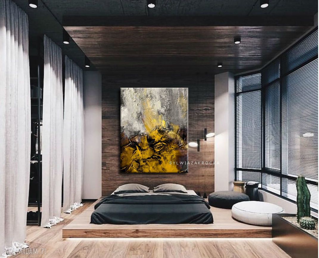 Musztardowo-mglista abstrakcja - duży obraz strukturalny na płótnie 100x150 cm