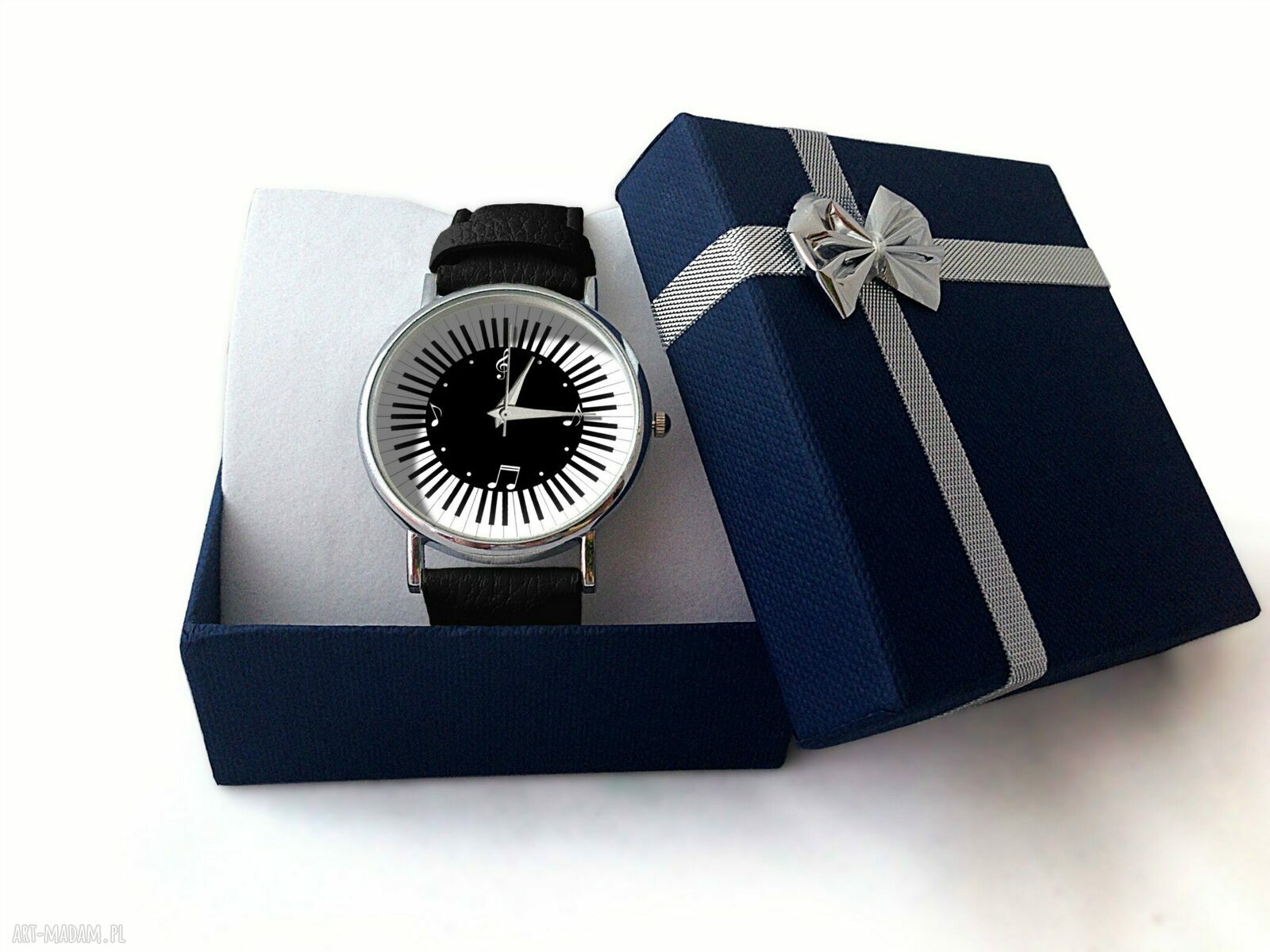Muzyczny czas - skórzany zegarek z dużą tarczą 36 mm