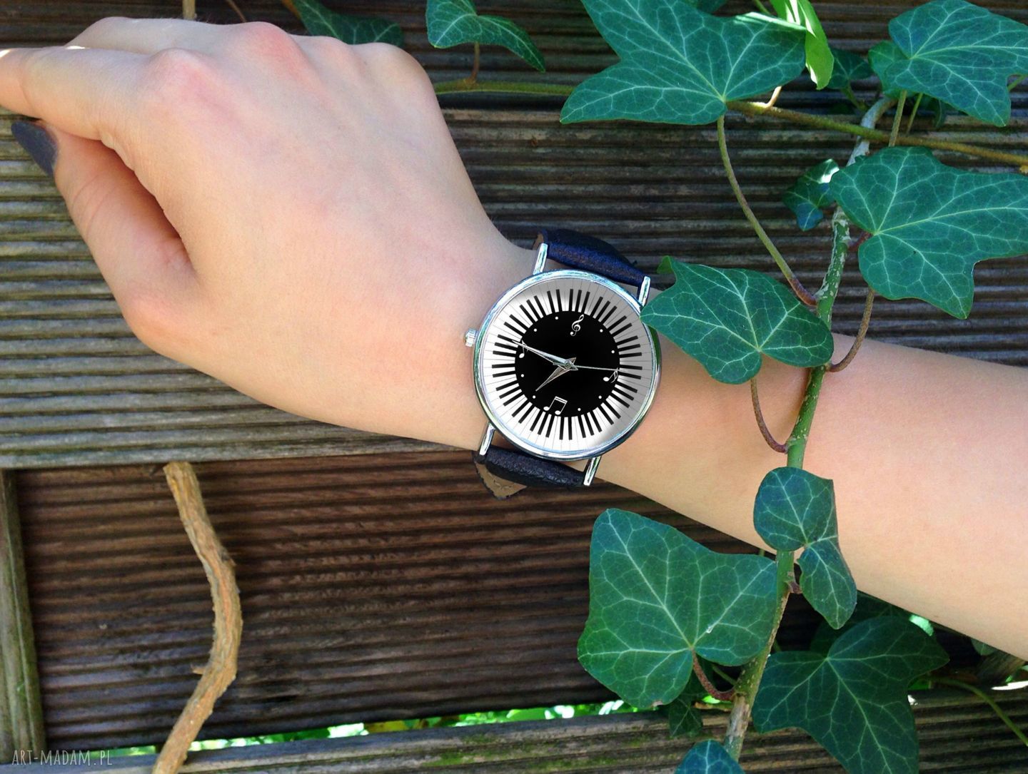 Muzyczny czas - skórzany zegarek z dużą tarczą 36 mm