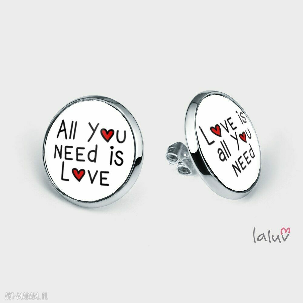 Kolczyki sztyfty ALL YOU NEED IS LOVE Beatles - srebrne