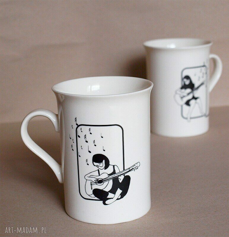 Muzyka... kubeczek - ręcznie robiony czarno-biały kubek ceramiczny z autorską ilustracją