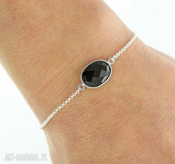 precious black onyx oval onyks łańcuszek delikatna bransoletka