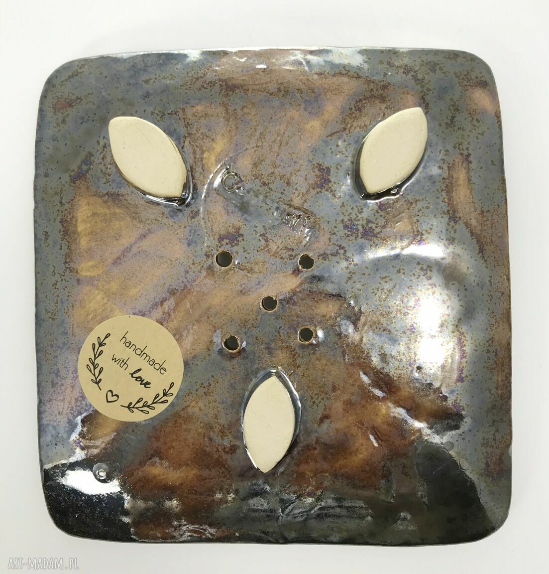 Kwadratowa mydelniczka ceramiczna ręcznie robiona „Templariusze”