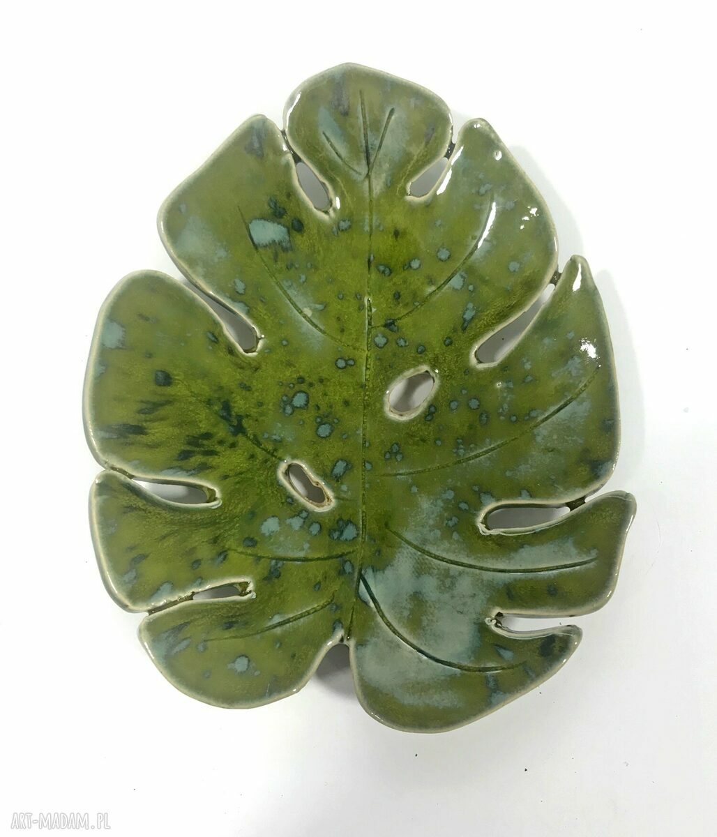 Mydelniczka ceramiczna „Zielony smok” w kształcie liścia monstery