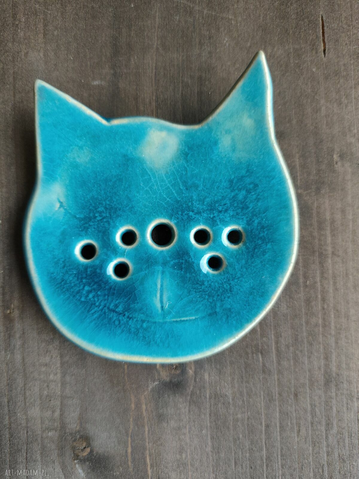Mydelniczka ceramiczna turkusowa z żabką - prezent do łazienki