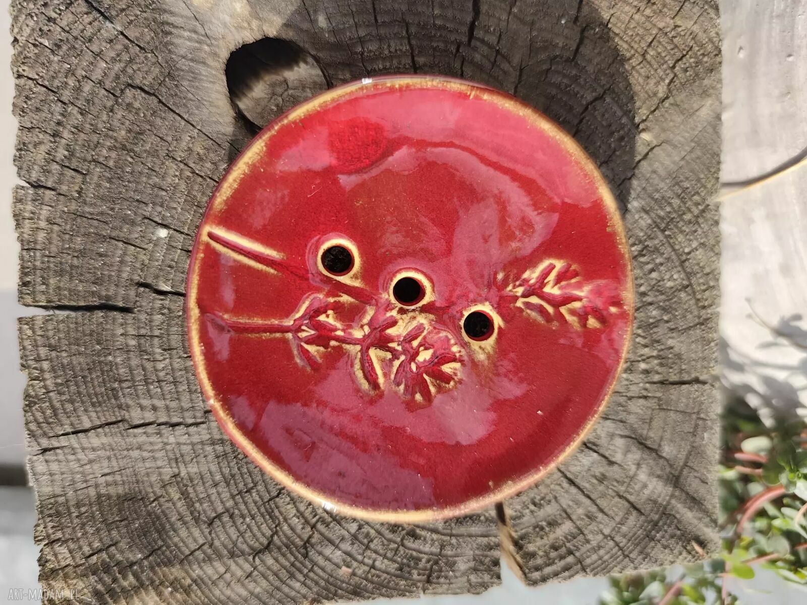 Ciemnoczerwona mydelniczka ceramiczna handmade