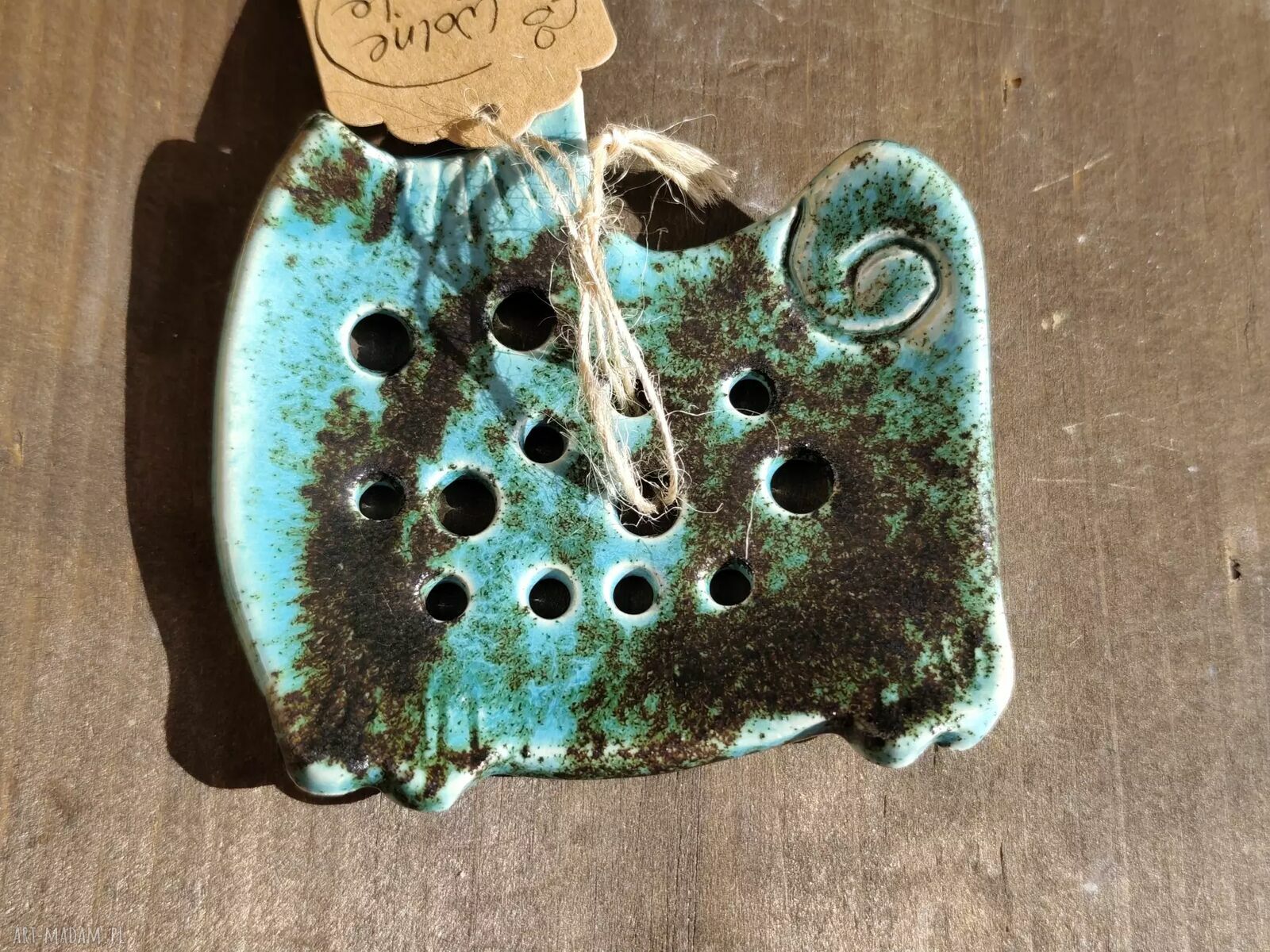 Ręcznie robiona ceramiczna mydelniczka w kształcie kota