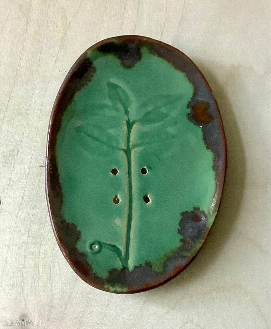Mydelniczka ceramiczna Barwinek do mydła - owalna, zielono-turkusowa
