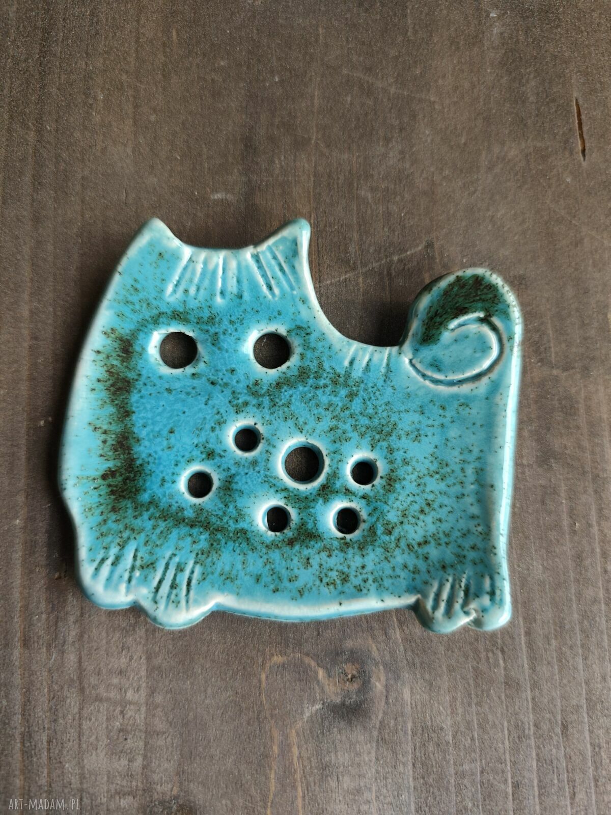 Mydelniczka ceramiczna kot - ręcznie lepiona w błękicie