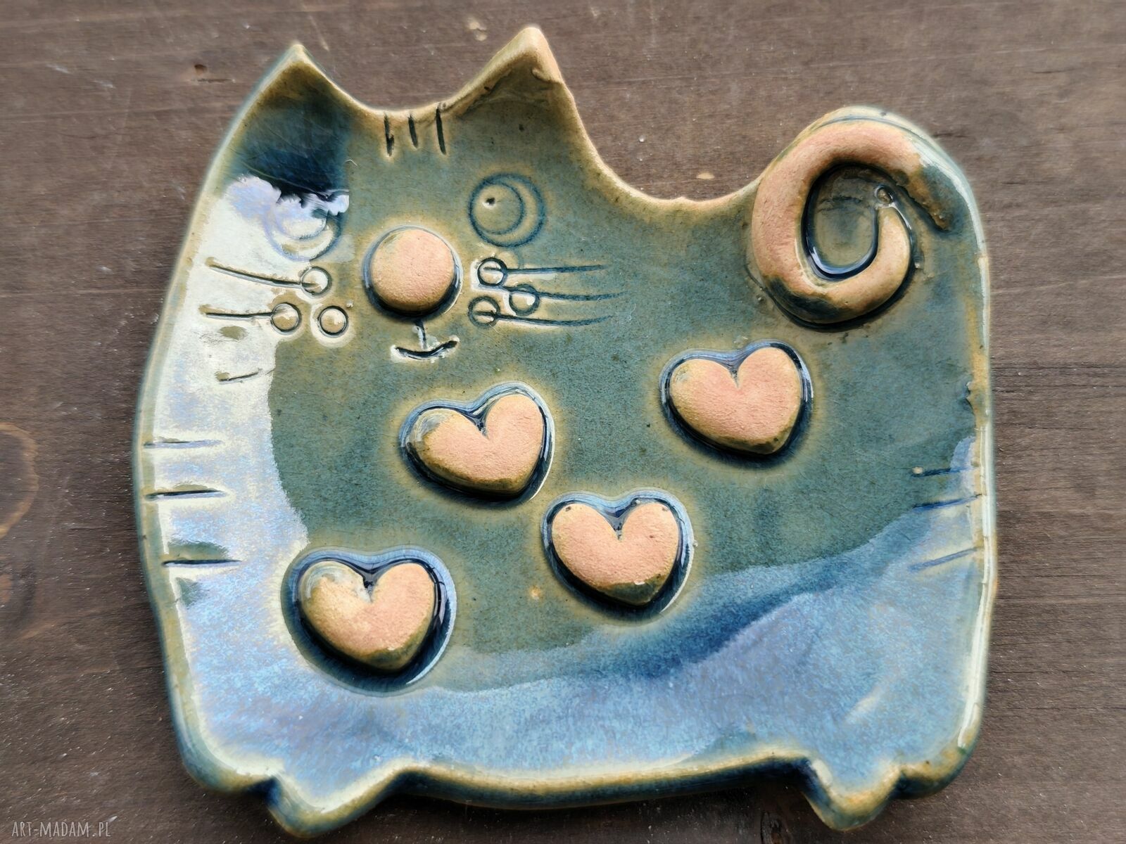 Mydelniczka ceramiczna Kot - turkusowa ozdoba do Twojej łazienki