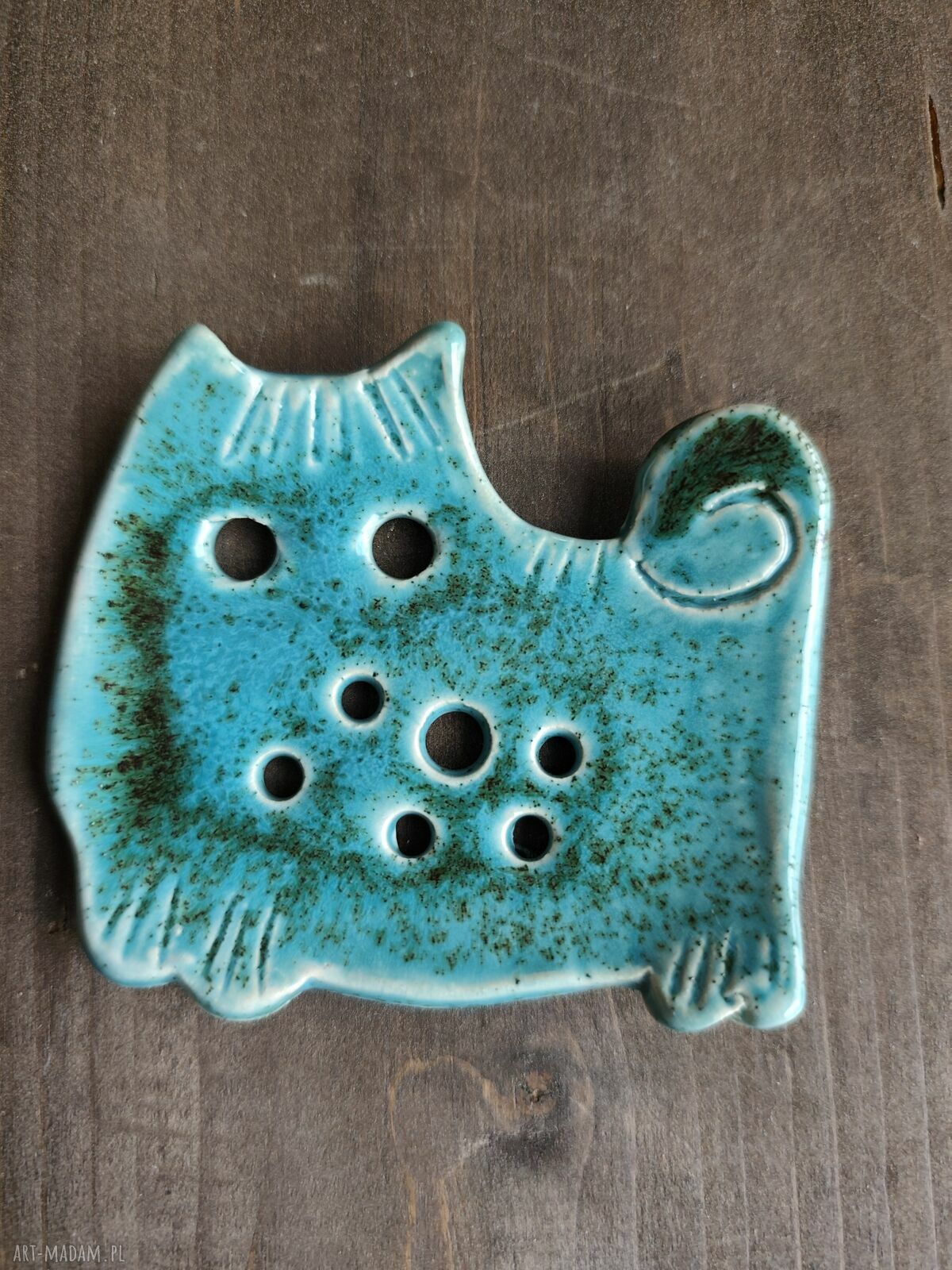 Mydelniczka ceramiczna kot - ręcznie lepiona w błękicie