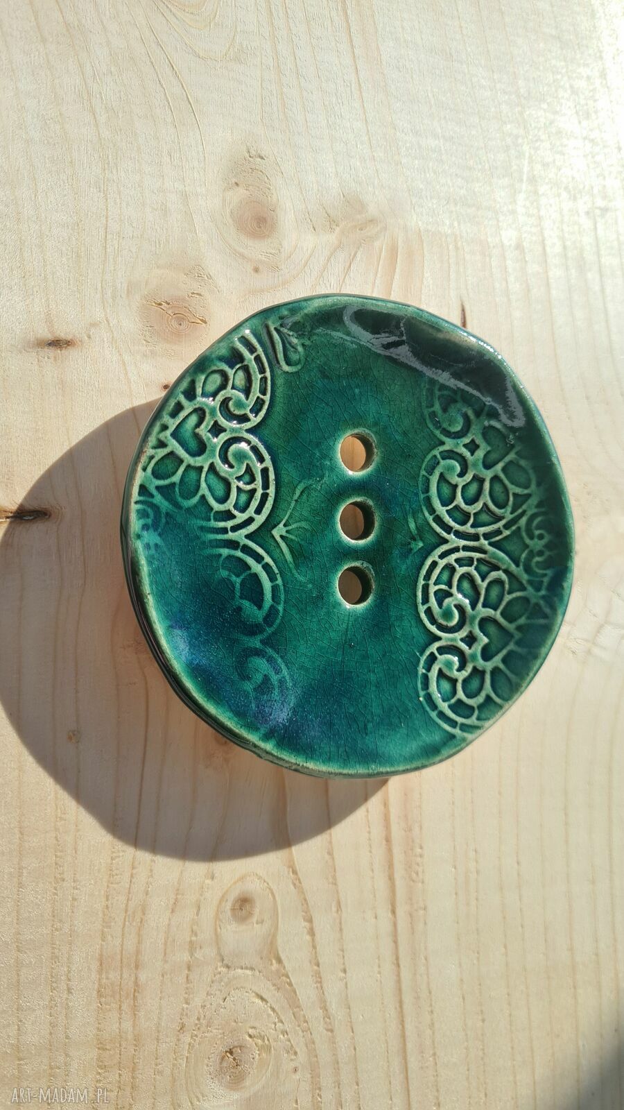 Ręcznie robiona mydelniczka ceramiczna w zieleni i turkusie - 9 cm