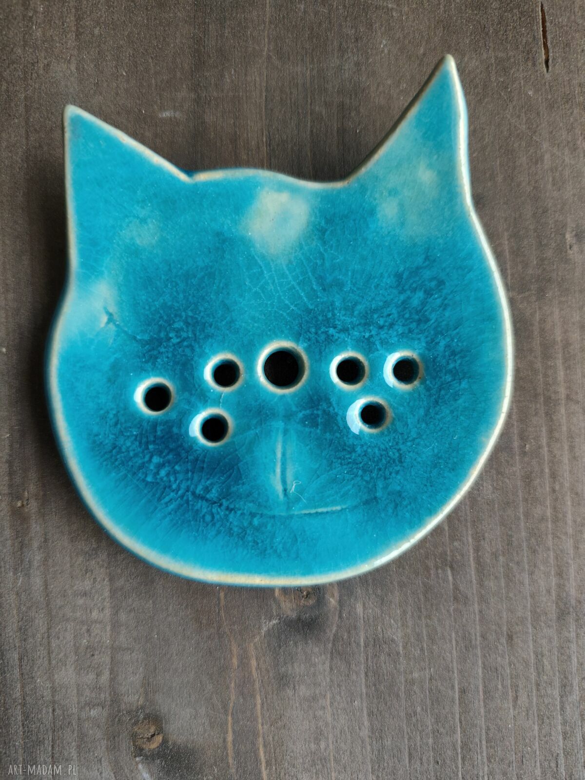 Mydelniczka ceramiczna turkusowa z żabką - prezent do łazienki