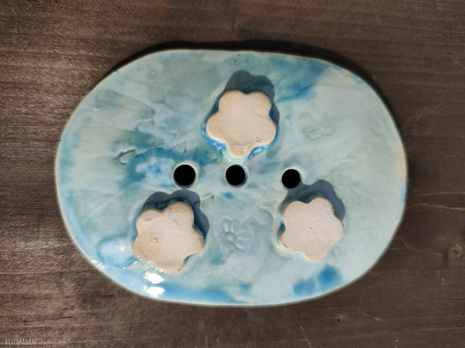 Mydelniczka ceramiczna turkusowa z motywem żabki