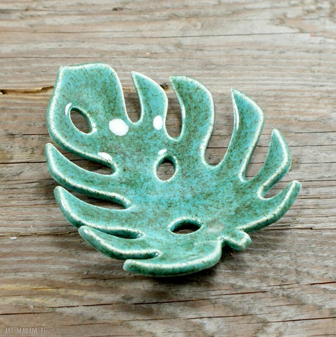 Mydelniczka ceramiczna Liść Monstery w turkusie