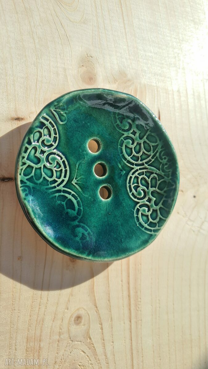 Ręcznie robiona mydelniczka ceramiczna w zieleni i turkusie - 9 cm