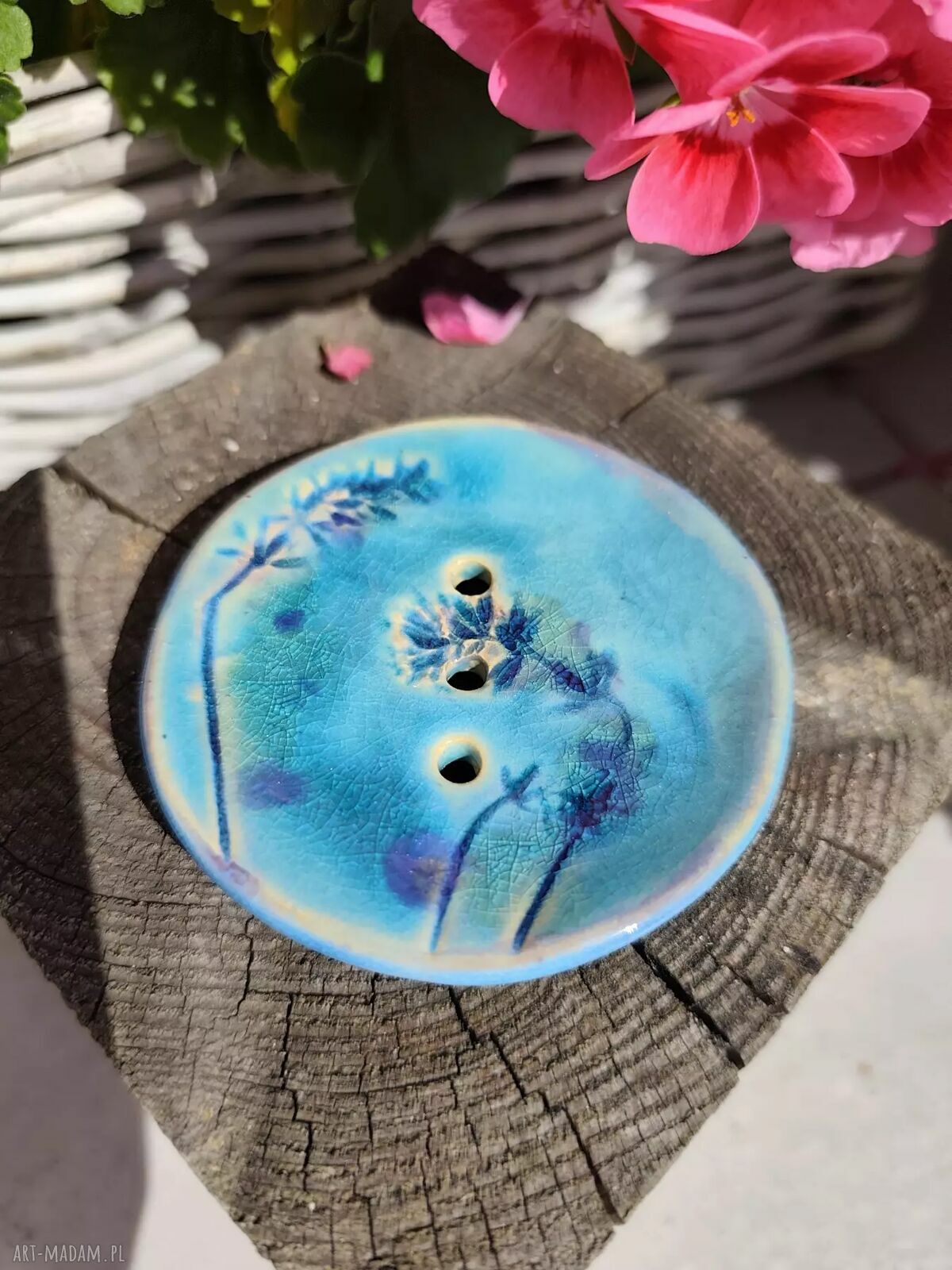 Okrągła ceramiczna mydelniczka z motywem lawendy