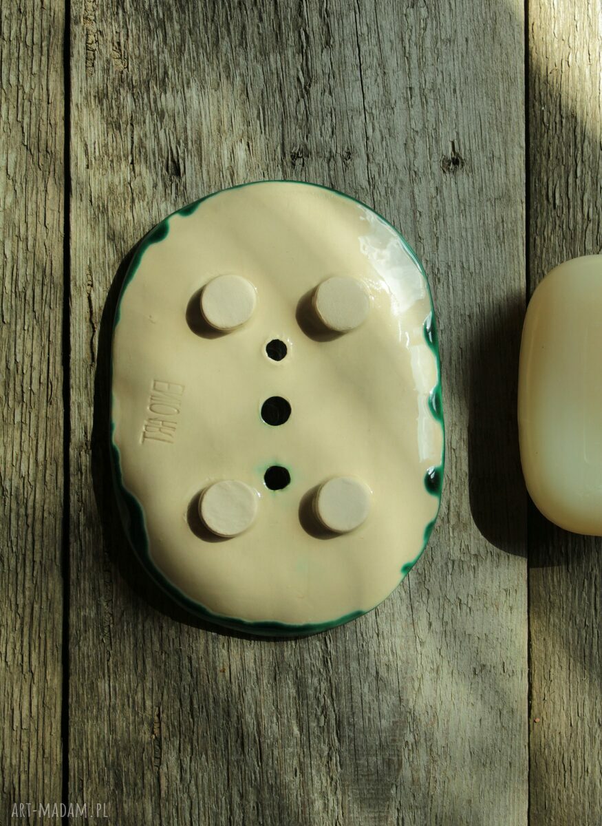 Mydelniczka Jasnota Gajowiec - ceramiczna turkusowa na glinianych nóżkach