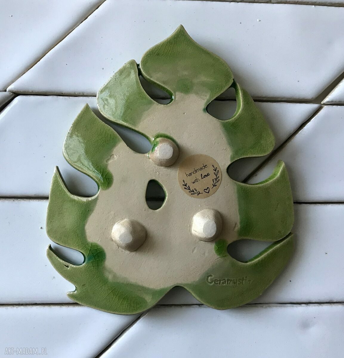 Mydelniczka „Liść monstery” - ceramiczny liść w turkusie i zieleni