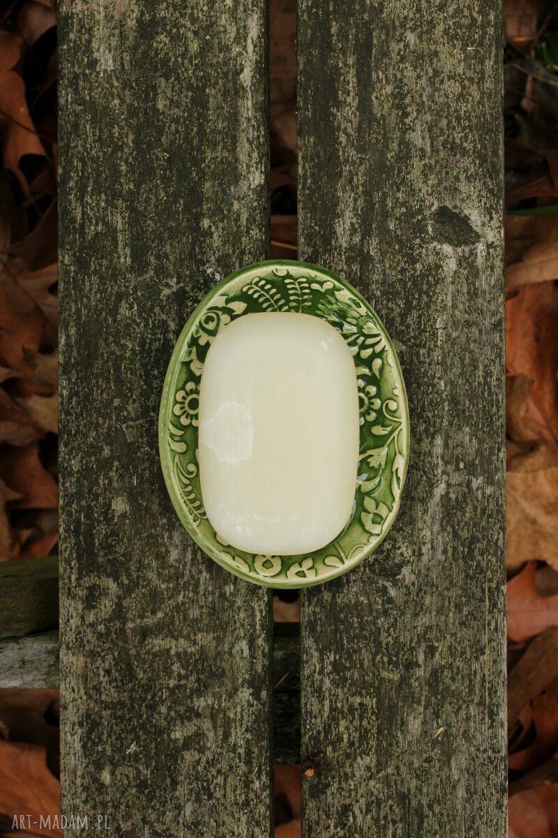 Mydelniczka Łowicka Zielona - ceramiczna mydelniczka w kwiaty Enio Art