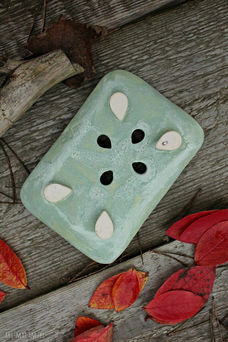 Mydelniczka ceramiczna Maki - turkusowa z odpływem