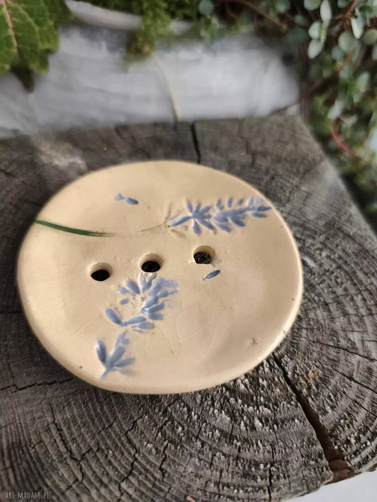 Okrągła mydelniczka ceramiczna z motywem lawendy