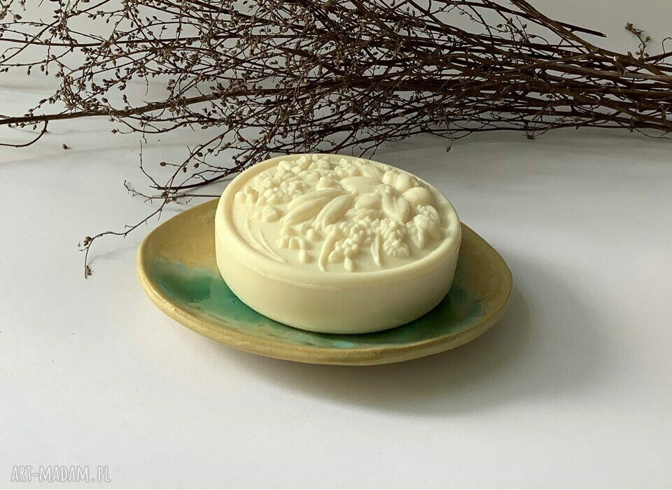 Mydelniczka ręcznie robiona "Paprotki" - ceramiczna ozdoba do łazienki z odpływem