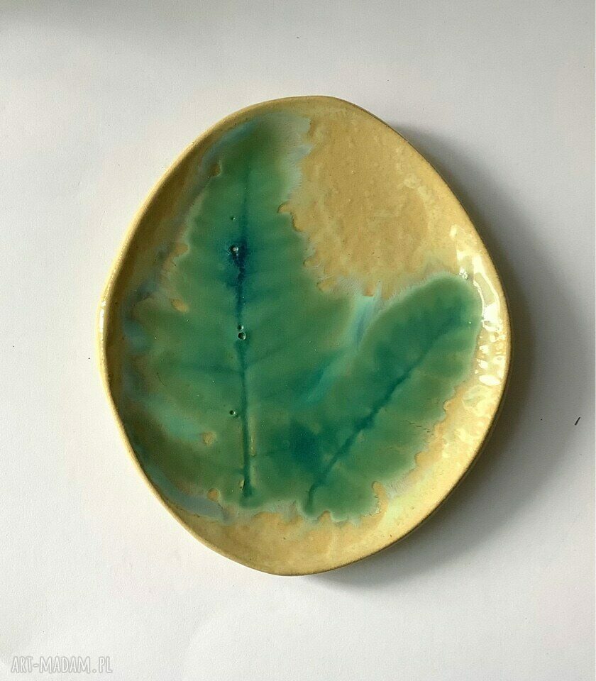 Mydelniczka ręcznie robiona "Paprotki" - ceramiczna ozdoba do łazienki z odpływem