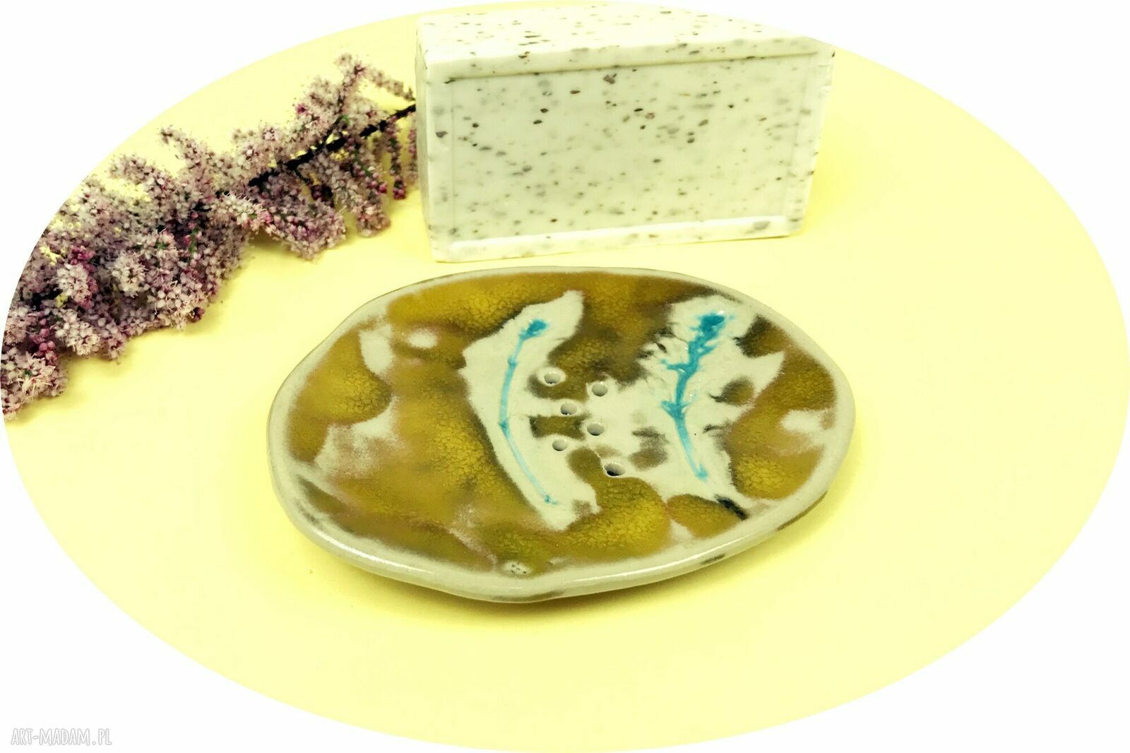 Mydelniczka ceramiczna "Słoneczny dzień" - ręcznie robiona z odpływem