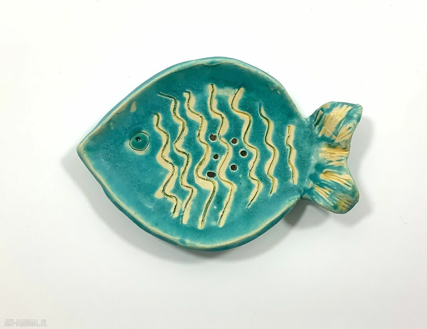 Mydelniczka ceramiczna „Turkusowa ryba” - ręcznie szkliwiona do łazienki