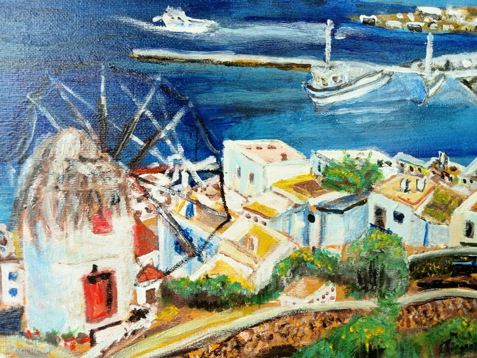 Mykonos Grecja - ręcznie malowany obraz akrylowy na blejtramie 40x30x2 cm
