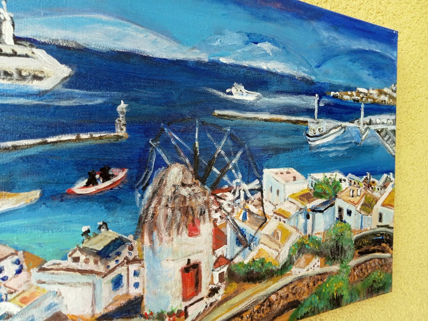 Mykonos Grecja - ręcznie malowany obraz akrylowy na blejtramie 40x30x2 cm