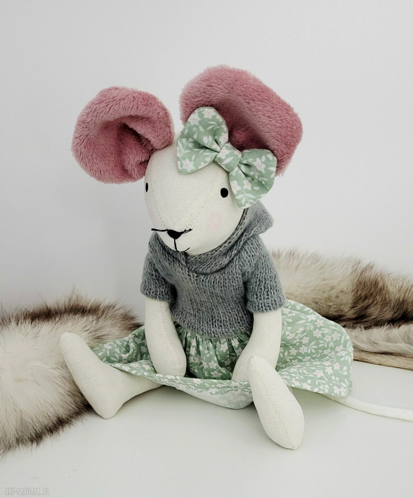 Myszka 43 cm z personalizacją - przytulanka z naturalnych tkanin