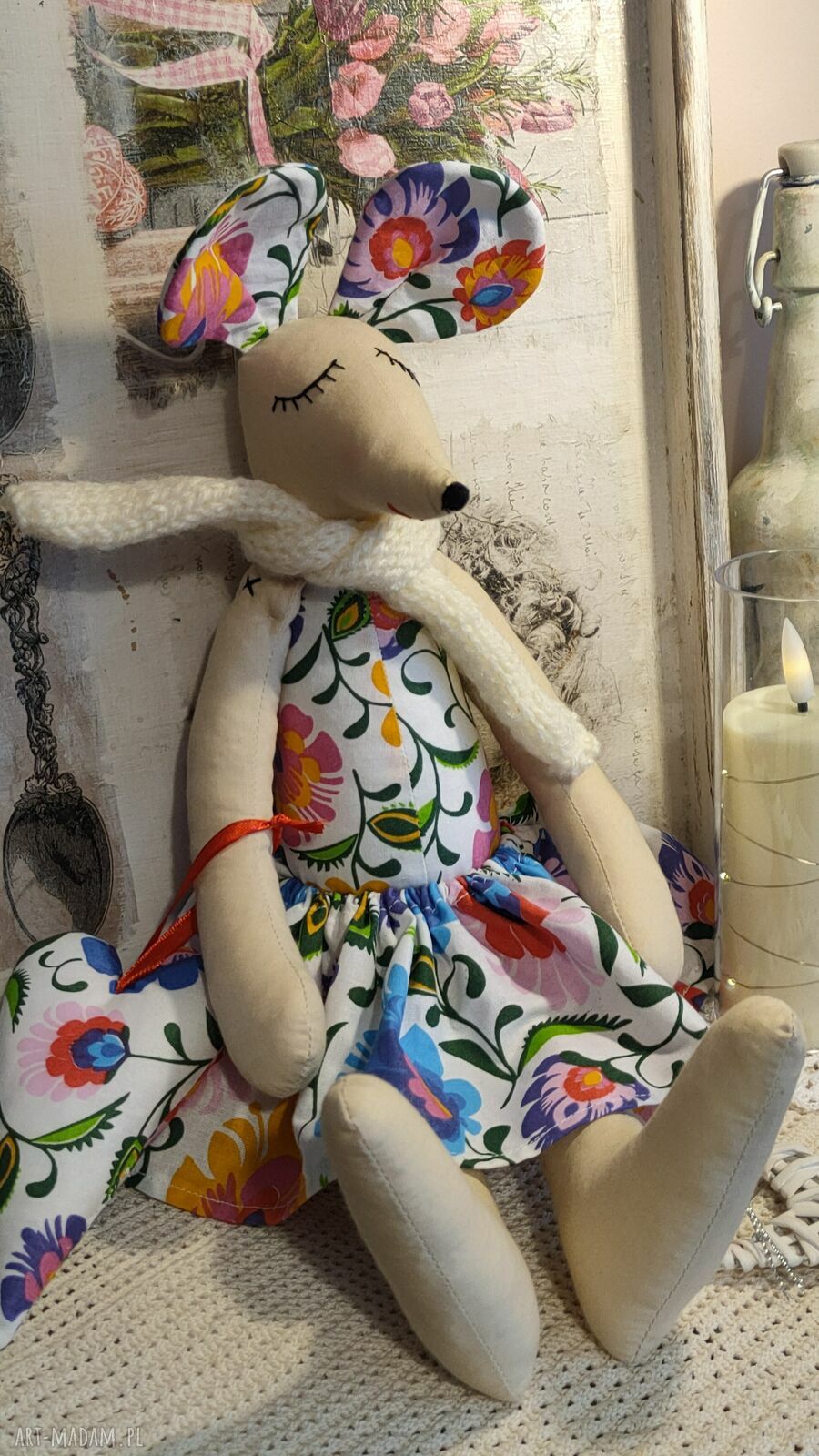 Myszka 46 cm, przytulanka szmacianka Tilda - ręcznie szyta
