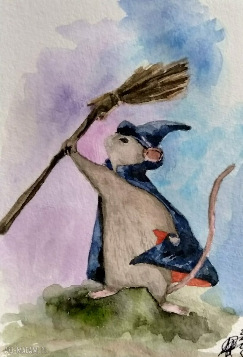 Myszka czarodziejka - bajkowa ilustracja akwarelowa 10 x 15 cm