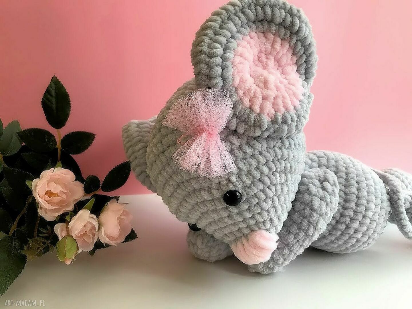 Myszka na szydełku baletnica - miękka przytulanka dla dziewczynki (ok. 37 cm)