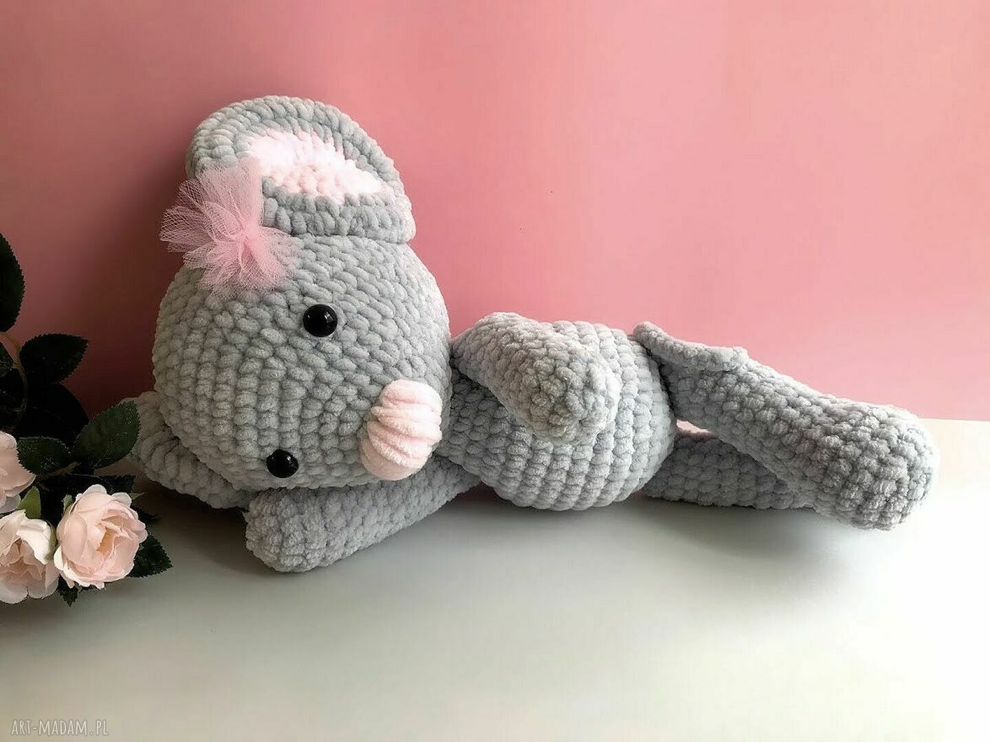 Myszka na szydełku baletnica - miękka przytulanka dla dziewczynki (ok. 37 cm)